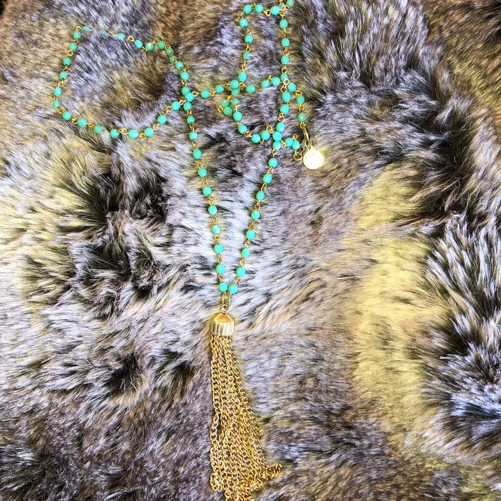 Skinny By Jessica Elliot gold and blue bead long